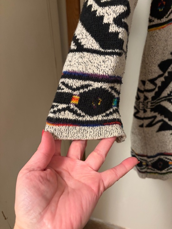 Northern Angel Open Front Aztec Southwestern Pattern Cardigan Sweater - Cream XL - Picture 3 of 7